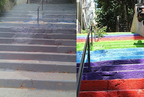 Renkli merdivenler yeniden griye boyandı